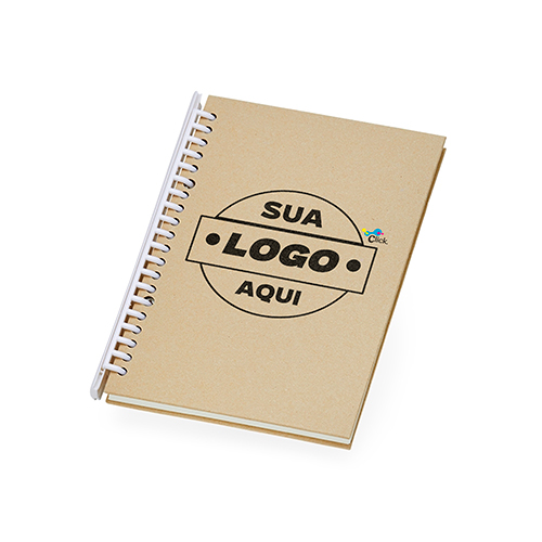 Caderno A5 com capa dura em kraft , espiral , 87 folhas marfim com pauta , formato 15,5x21,1
